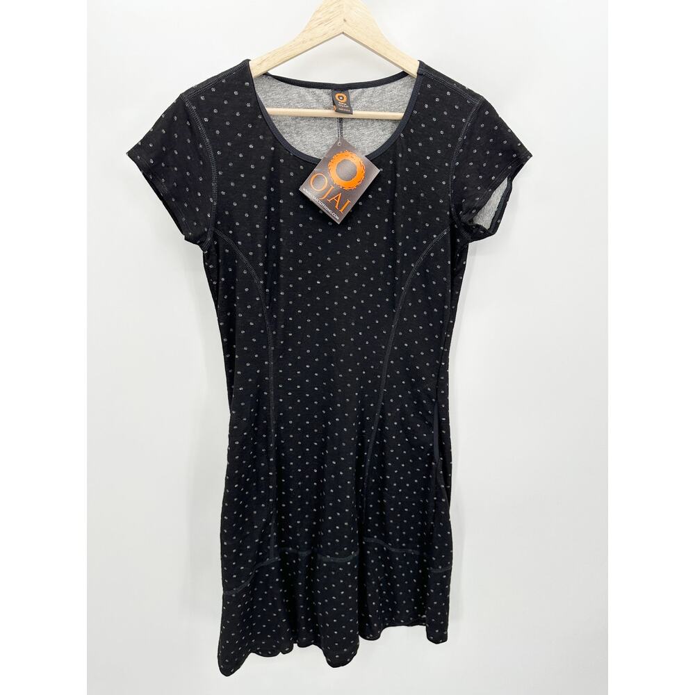Ojai Excursion Black Polka Dot Dress Size M NWT Fit &‎ Flare Viscose Stretch